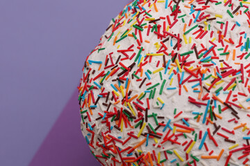 Easter cake top view on purple background