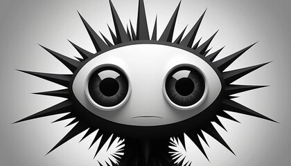 Surreal Monochrome Spiked Character Art Illustration