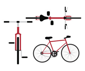 Bicycle Illustration Side, Front & Top View Detailed Vector Design
