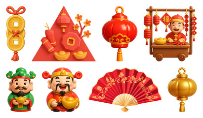 PNG Festive Chinese New Year icons, element set on transparent background