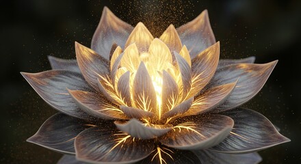Beautiful luminous lotus flower radiating light in a serene and mystical environment
