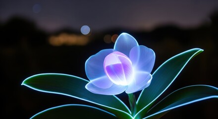 Ethereal Glow of a Neon Flower Against a Soft Evening Background in High Definition