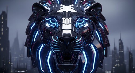 Futuristic chrome lion head ,generative AI
