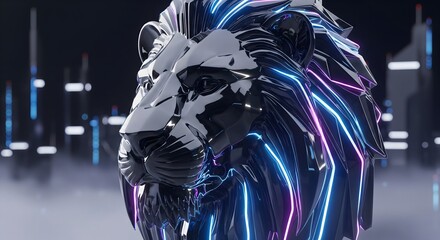 Futuristic chrome lion head ,generative AI