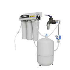 Wall-Mounted RO Water Purification System with Pressure Tank – 3D Render with Transparent Background