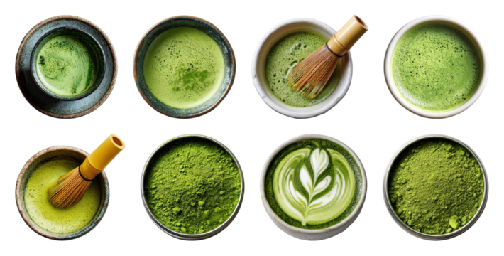 PNG Vibrant matcha tea assortment, element set on transparent background