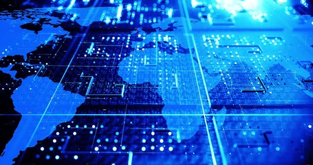 High tech global network system on electronic circuit surface. Digitalization of the world abstract 3d concept. - Powered by Adobe