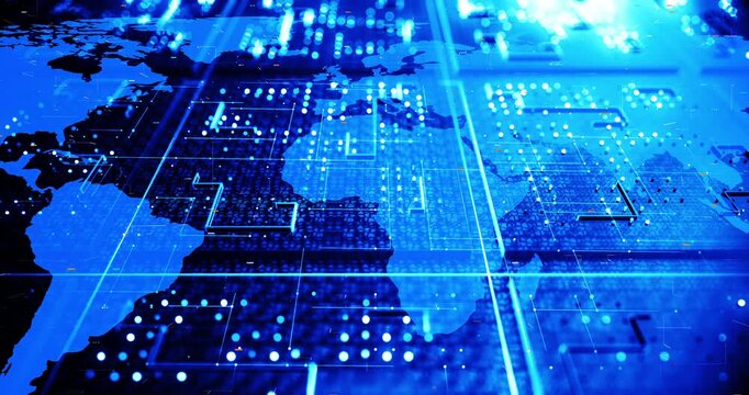 High tech global network system on electronic circuit surface. Digitalization of the world abstract 3d concept. - Powered by Adobe