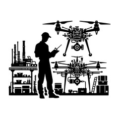 An engineer testing manufactured drones vector image illustration