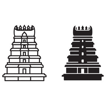 Traditional South Indian Temple Gopuram Architecture Icons