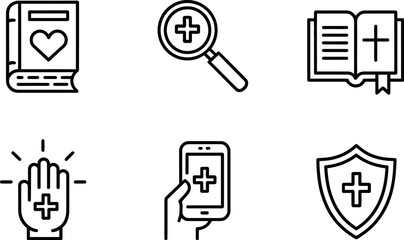 Fototapeta premium Christian line icons isolated on