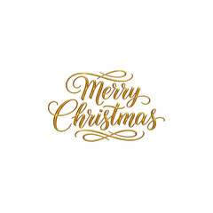 Elegant golden merry christmas lettering for holiday designs on transparent background