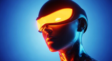 Futuristic human head with glowing orange visor image