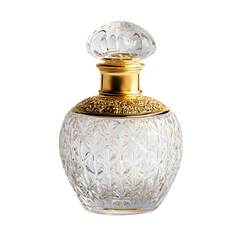 Ornate vintage crystal perfume bottle with gold accents