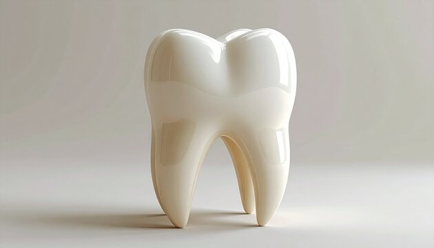   
A lifelike 3D rendering of a human molar tooth showcasing detailed anatomy and glossy surface.