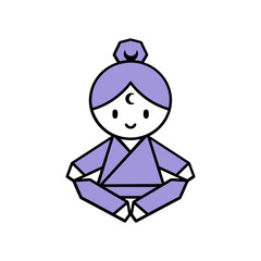 Illustration of a cute origami girl meditating, isolated on