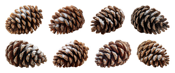PNG Snow-dusted pine cones collection, element set on transparent background