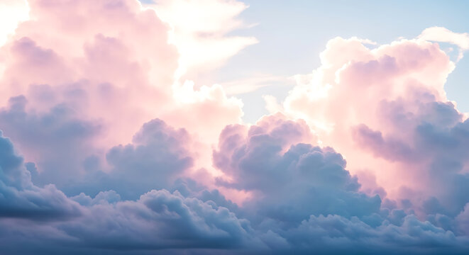 Pink and blue cumulus clouds at sunset image