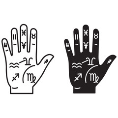 Graphic Illustration of Palm with Astrological and Palmistry Symbols