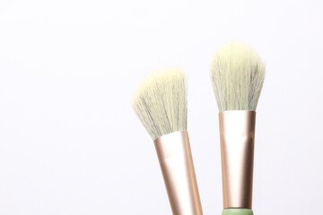 Premium makeup brushes set on white background. Beauty concept.