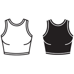 Graphic illustration of two women's athletic crop tops, featuring outline and silhouette styles