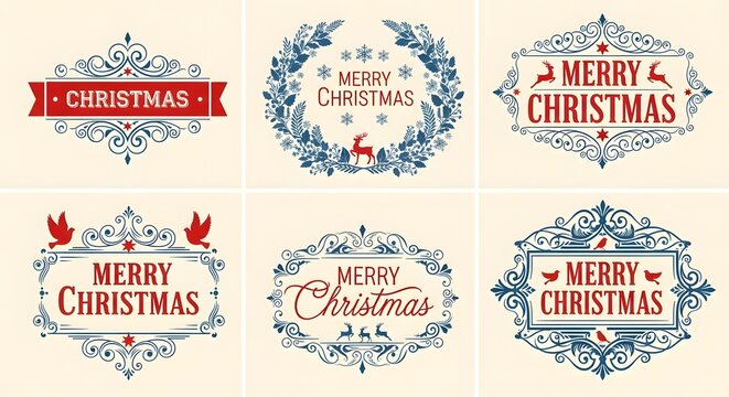 Elegant christmas frames and borders with festive elements like reindeer, birds, and floral ornaments, perfect for adding a touch of vintage charm isolated on white background - Powered by Adobe