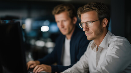 A high-performance software engineering team conducting a live code optimization session, CPU metrics rising and falling as they streamline complex algorithms — backend performance tuning, scalable