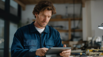 An online tutorial showing how to replace a screen on a repairable tablet, tools neatly arranged beside the device — digital education, accessible repair guides, and democratized technology