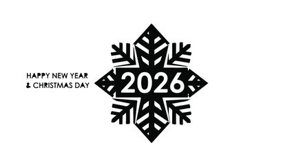 Obraz premium Elegant snowflake graphic celebrating the arrival of 2026 and Christmas with festive text.