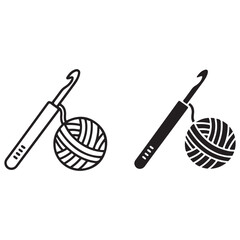 Crochet Hook and Yarn Ball Crafting Line Art and Solid Icons