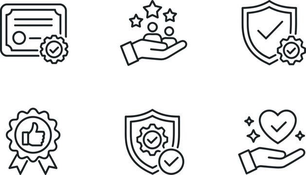 Quality and guarantee vector icon set isolated on white