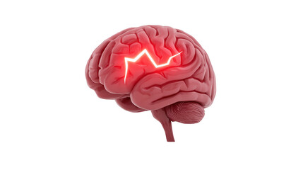 3D brain lightning pain stroke injury medical anatomy neurology health danger isolated red human organ science disease concept illness nerve trauma headache emergency warning illuminated glowing