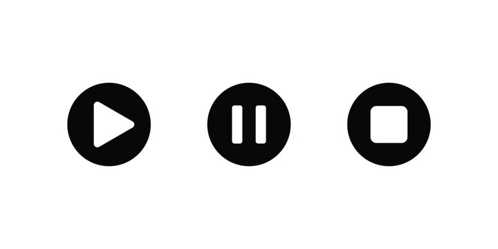 Vector illustration play, pause an stop icon and buttons set, black player icons set for web, app, banner custom design