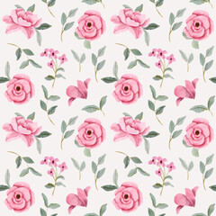 Elegant pink rose floral watercolor seamless pattern