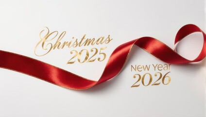 Festive Christmas 2025 and New Year 2026 Celebration with Red Ribbon.
