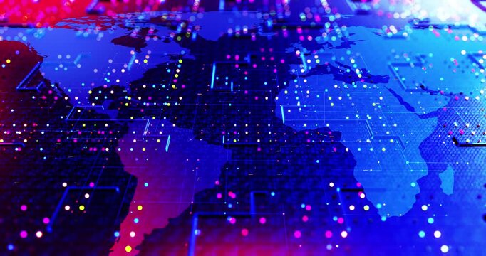Global technology network visualization with world map overlay. Digitalization of the world abstract 3d concept. - Powered by Adobe