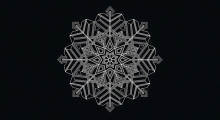 Intricate Geometric Snowflake Design on Black Background for Winter Holidays and Decorations