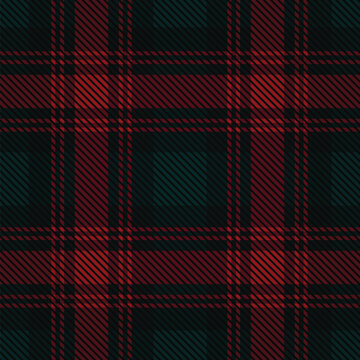 Red and dark green tartan plaid pattern. Traditional checkered textile background. Classic scottish fabric. Festive winter holiday decor. Geometric abstract design for greeting cards, banners, borders