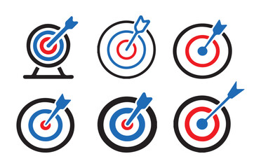 Dartboard with arrow hitting bullseye vector icon set concept success and accuracy symbol