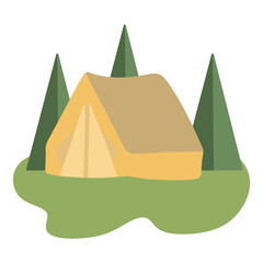 Cute Cartoon Camping Tent in Forest Landscape - Outdoor Adventure Vector Illustration