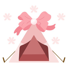 Charming Pink Glamping Tent with Bow and Sakura Flowers - Spring Camping Vector Art