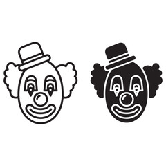 Smiling Clown Face Illustrations with Hats, Line Art and Solid Styles
