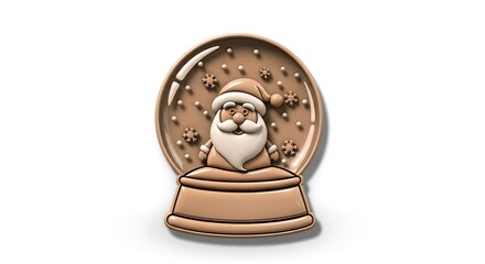 Wooden Santa Claus Snow Globe Christmas Decoration on White Background.