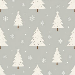 Fototapeta premium Motif sans couture minimaliste avec sapins stylisés et cristaux de neige, isolés sur fond beige. Generated Image. 