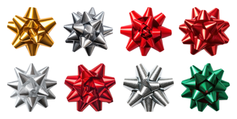 PNG Colorful metallic gift bows, element set on transparent background