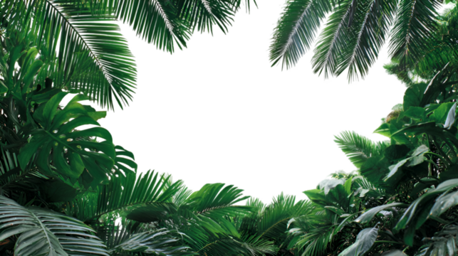 Dark opening in lush green tropical jungle foliage