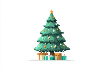 Fototapeta premium Festive Christmas tree decorated with gifts beneath, ready for holidays