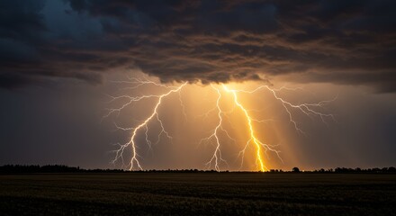 Lightning Strikes Over Field