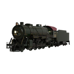 Naklejka premium Vintage steam locomotive mockup in dark colors showcasing intricate details and classic design