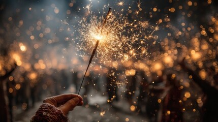 Sparkler creating sparkles during a festive celebration